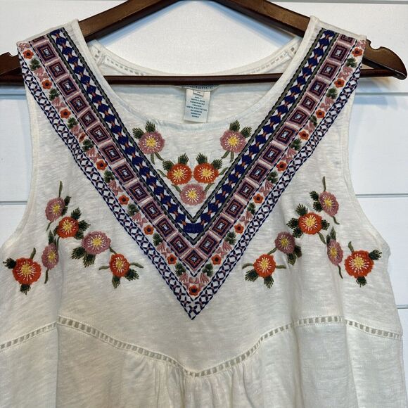 Sundance Medium Top LINEN Sleeveless Embroidered Floral Boho Idlewood Off White - Picture 4 of 9